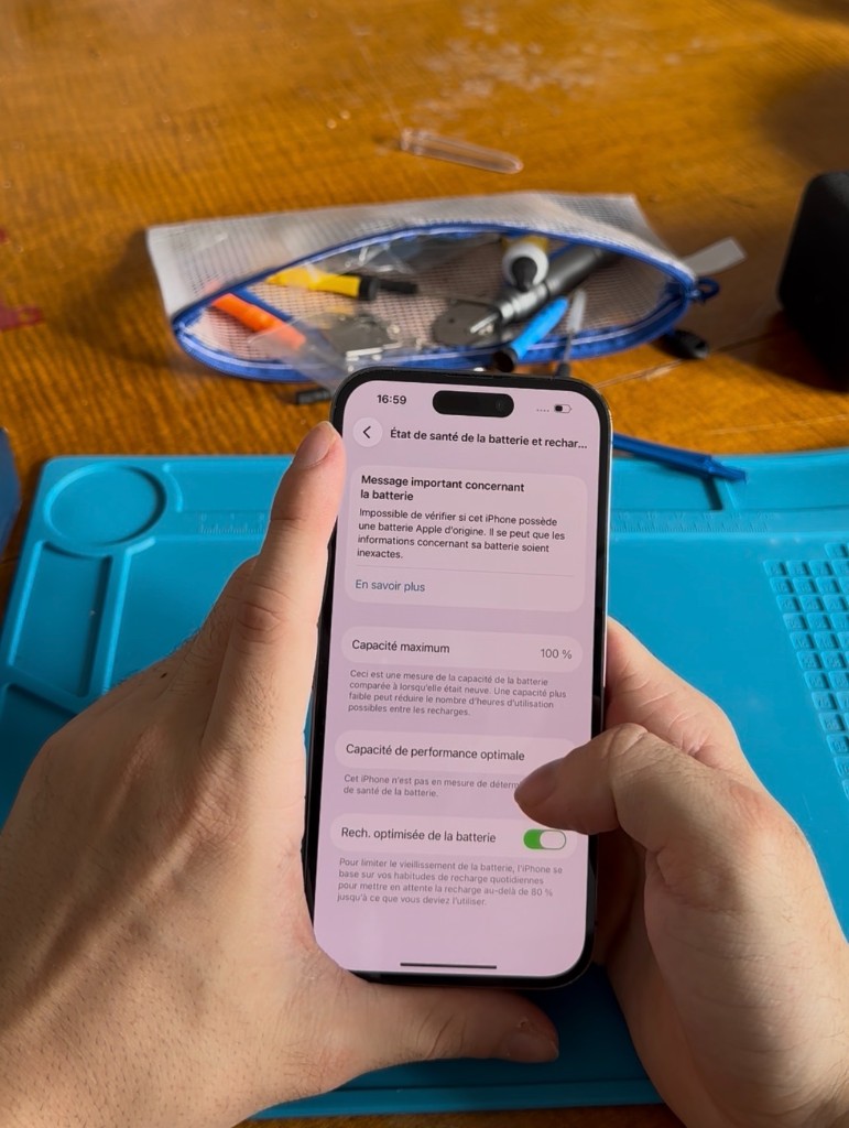 Batterie iPhone 100% capacité après remplacement FlashFix